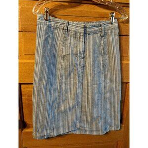 CJ Banks Denim Skirt Sz 8 Blue White Striped Jean Pinstriped Christopher Modest